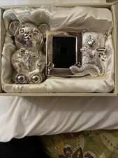 Vintage Silver Plate Teddy Bear Coin Bank and picture frame a6 picture