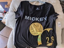 Disney Parks Mickey Mouse 28 Women's Medium Black Gold Shirt NWT Authentic picture