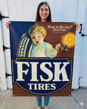 Vintage Fisk Tires Gas Oil Banner Sign 