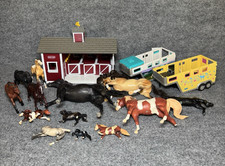 Lot Breyer & Safari Horses For Play Or Restore Some VTG w/ Barn & Hauler READ picture