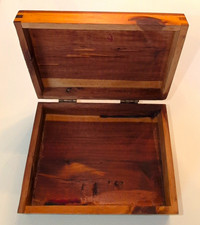 Vintage Cedar Keepsake Box Hinged Lid Footed Trinket Jewelry Chest Finger Joint picture