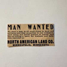 North American Land Co. Man Wanted MN 1906 Minneapolis Ad 5AL1-S18 picture