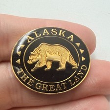 Alaska The Great Land Bear Lapel Pin Enamel Gold Tone Travel Souvenir Vintage picture