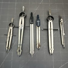 Vintage Drafting Compasses 5 Pc Lot Set Germany & USA Made Pickett Vemco Etc. picture