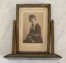 Antique 1916 Art Deco Carved Wood Easel Frame w/ Brey's Photo Portrait RARE picture