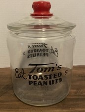 Vintage 1940's-50's Tom's Roasted Peanuts Glass Countertop $.05 Sales Jar picture