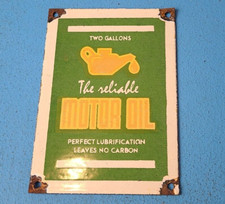VINTAGE RELIABLE MOTOR OIL PORCELAIN TWO GALLONS GAS SERVICE STATION PUMP SIGN picture