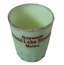 GRAND LAKE , MAINE ME Uranium Antique Green Custard Glass Souvenir Trinket Cup picture