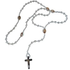 Vintage Catholic Rosary Clear Faceted Glass Beads Black Crucifix Religious picture