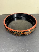 Vintage Japanese Lacquerware Sushi Oke Bowl 12” Black Red Gold Serving Tray picture