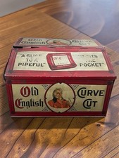 Vintage Old English Curve Cut Pipe Tobacco Tin Counter Display Humidor Store Box picture
