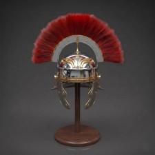 Roman Legionary Helmet With Red Plume, Steel Centurion Style Headgear, Ancient R picture
