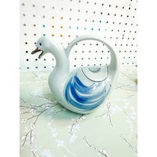 Vintage Takahashi San Francisco Hand Painted Swan Teapot Blue White Japan picture
