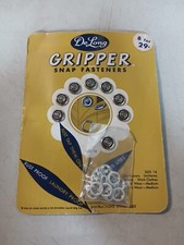 Vintage Gripper Snap Fasteners De Long 8 Count Size 15 Radial Rib Socket 1956 picture