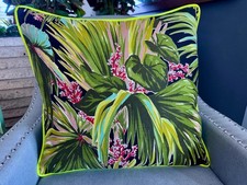 Palm Beach Exotica Hollywood Glam  1930's Barkcloth Vintage Fabric PILLOW Cover picture
