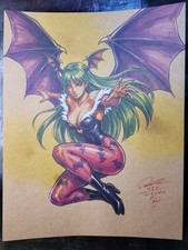 Morrigan Aensland Original Fine Art Illustration Signed 8.5x11 COA picture