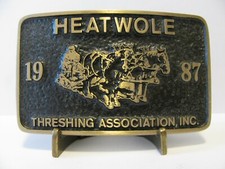 HEATWOLE Threshing Association 1987 Draft Horse Drawn Plow Bronze Belt Buckle 89 picture