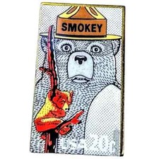 Smokey Bear Lapel Pin 20 cent Stamp Only U Forest Fires Postal Collector Vintage picture