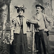 Antique Tintype Photograph Beautiful Fashionable Woman Man Lovely Couple picture