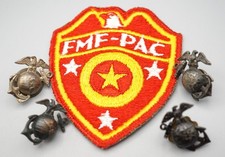 WWII USMC FMF-PAC Fleet Marine Force Pacific Supply Patch & Collar EGAs Lot Of 5 picture