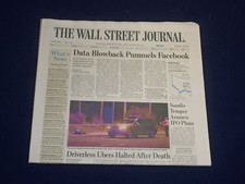 2018 MARCH 20 WALL STREET JOURNAL NEWSPAPER - DATA BLOWBACK PUMMELS FACEBOOK picture