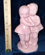 Vintage Pink Ceramic Planter Boy and Girl Hugging Dancing Figurine Vase 8