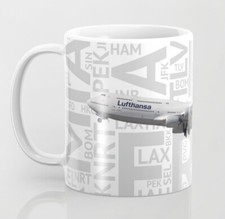 Lufthansa Boeing 747-8 with Airport Codes - Coffee Mug (11oz) picture