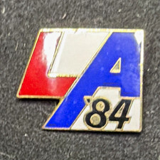 Vintage LA 84 1984 Olympics Pinback Lapel Pin Red White Blue Gold-Tone picture