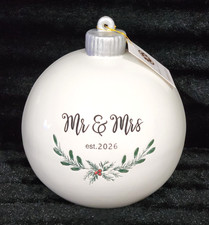 Mr. & Mrs. Est. 2026 Christmas Ornament White Silver Black Script Bridal Wedding picture
