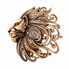 Antique 10K Yellow Gold Over Superb Simba Lion Head Brooch Pin For Men & Women picture