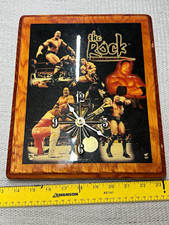 Vintage WWF The Rock Rocky Maivia Wall Clock Wrestling Wood Plaque 1990s picture