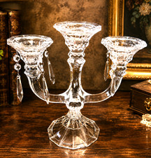 Beautiful Shannon Lead Crystal 3-Arm Candelabra Prism Made in Slovakia 1990's picture