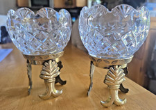 1970'S VINTAGE ROYAL IRISH CRYSTAL VOTIVE CANDLE HOLDER W/BRASS STANDS SET OF 2 picture