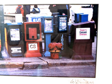 Vintage Signed Photograph Framed Streetscape Row of Newspaper Vending Machines picture