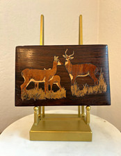 Vintage Handcrafted Wood Inlay Marquetry Deer Box with Wooden Hinges (6x4) picture