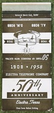 1958 Electra Telephone Co Electra TX Vtg 30/Front-Striker Match Cover B-7209 picture