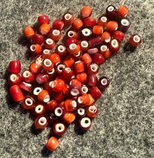 20 Original Indian Cherry Red White Heart Trade Beads Venetians 1700's picture