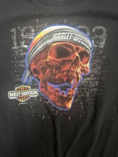 Harley Davidson Nags Head NC Skull Bandana Graphic T Shirt Black USA Large picture