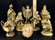 Vintage Inarco Japan Paper Mache Nativity Gold Holy Family Kings Angels 8pc 7.5