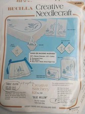 Bucilla Vtg Blue Willow Tablecloth & 8 Napkins Stamp 50x68 Embroider Kit & Floss picture