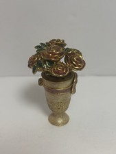 Vintage MONET Signed Enamel Rose Bouquet in Vase Hinged Trinket Box Keepsake picture