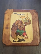 Vintage 70s Wooden Wall Plaque Bah Humbug Custom Made 10.5”x11”x0.75” picture