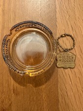 Vintage Golden Nugget Las Vegas Memorabilia Lot-Glass Ashtray & Metal Keychain F picture