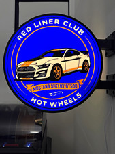 Hot Wheels Red Liner Club Mustang Shelby GT500 Wall Sign Light, Plastic picture