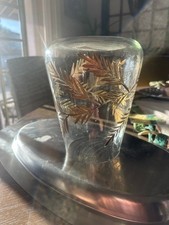 Vintage MCM Glass Vase with Gold Leaf Design picture