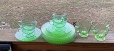 VTG-20PC Art Deco Green Uranium Glass Luncheon Set-Spiral Pattern Excellent Cond picture