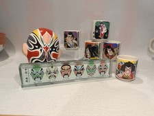 7 Piece JAPANESE KABUKI THEATER Trinket Set SAKE GLASSES Glass Bar One Mask picture