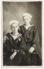 c. 1910 AMERICAN NAVY SAILORS in Affectionate Pose Gay Int RPPC Photo Postcard picture