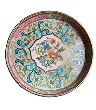 VTG Daher Round 12” Metal Tin Floral Serving Tray/England #11101 PASTELS/Cottage picture
