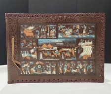 Vintage 1950s Egyptian Tooled Leather Photo Album Unused Scrapbook Pharaonic NOS picture